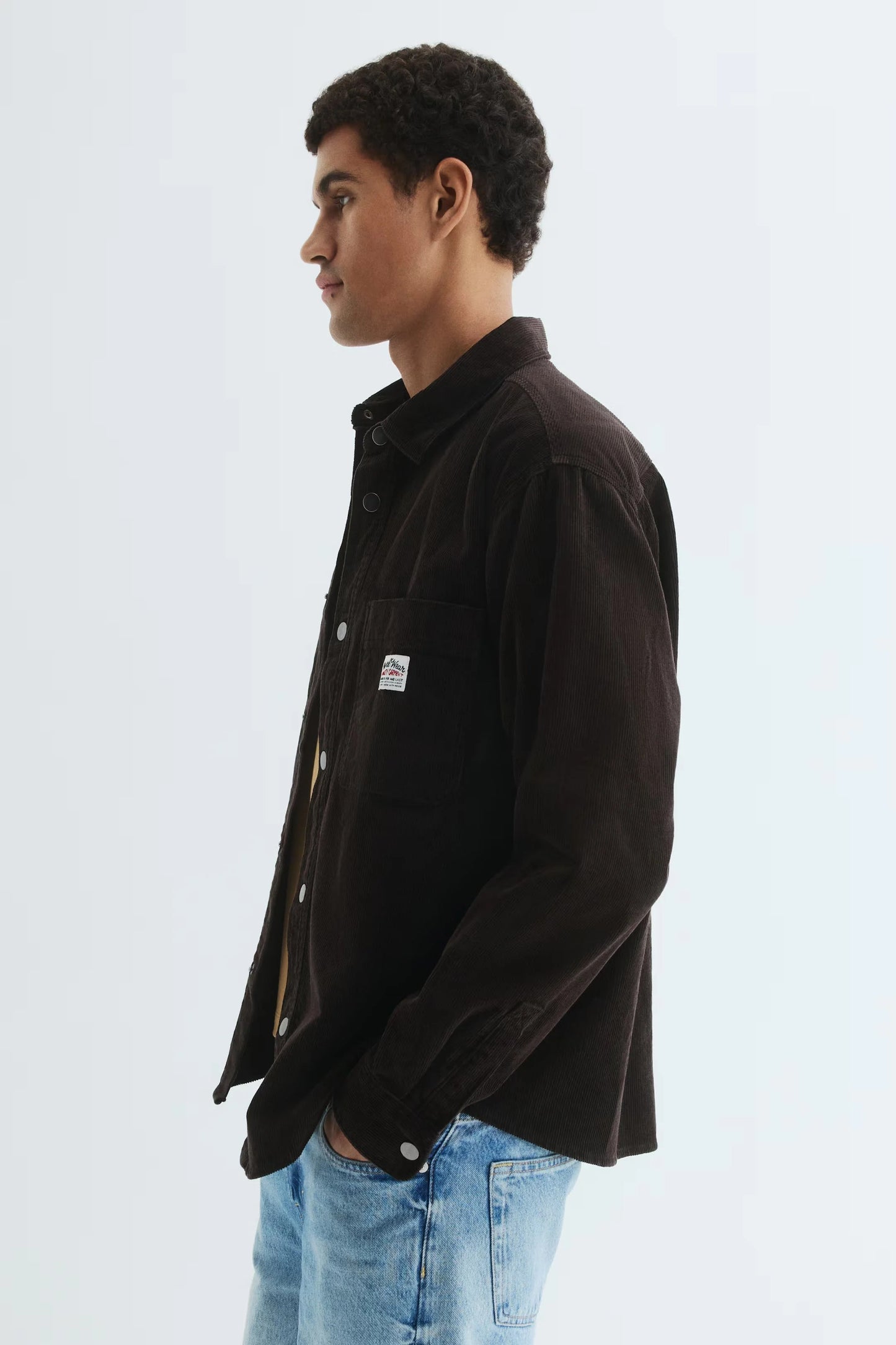 Corduroy Overshirt Jacket in Dark Brown | Snap Button Workwear Style