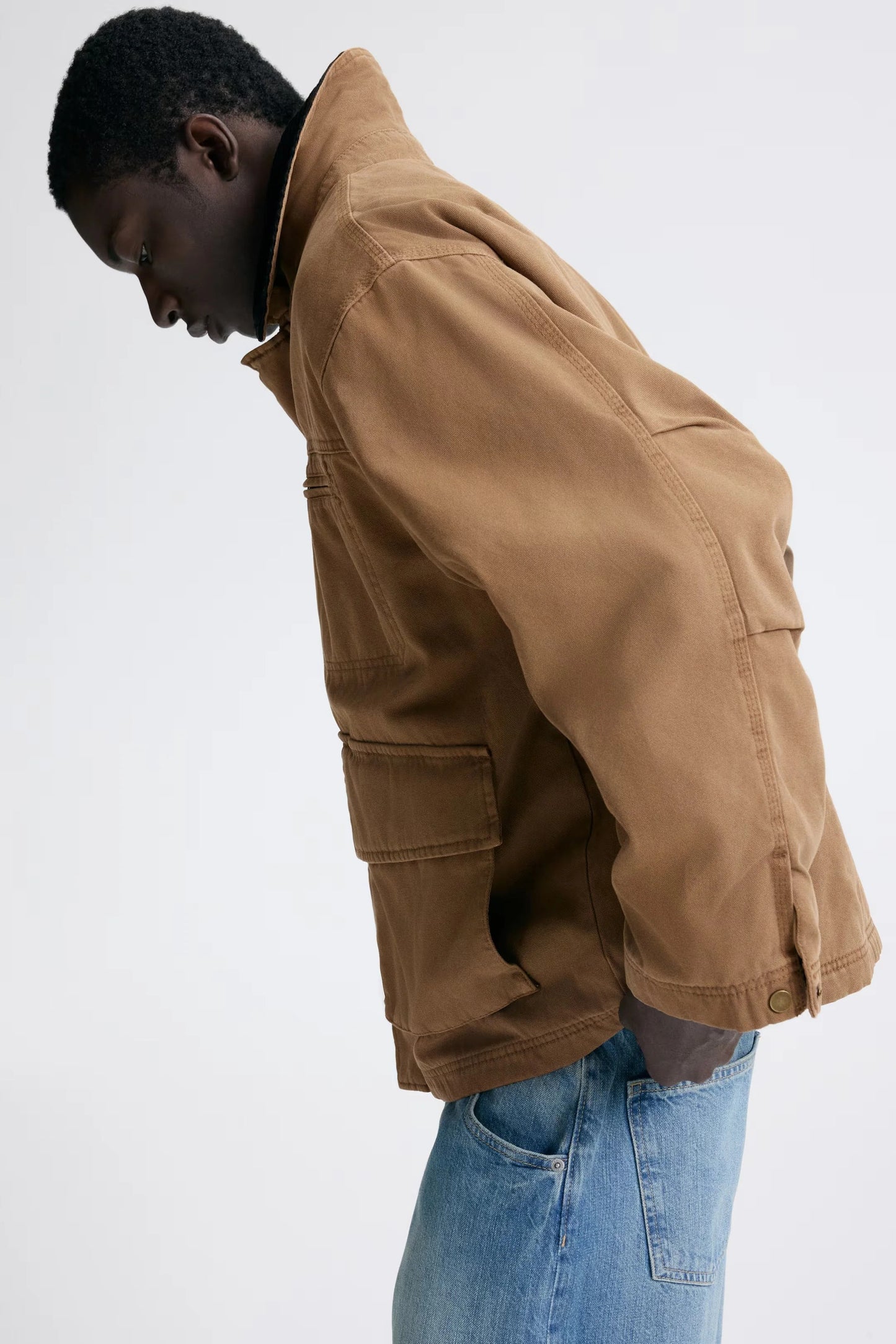 Canvas Workwear Jacket with Contrast Collar | Casual Utility Jacket