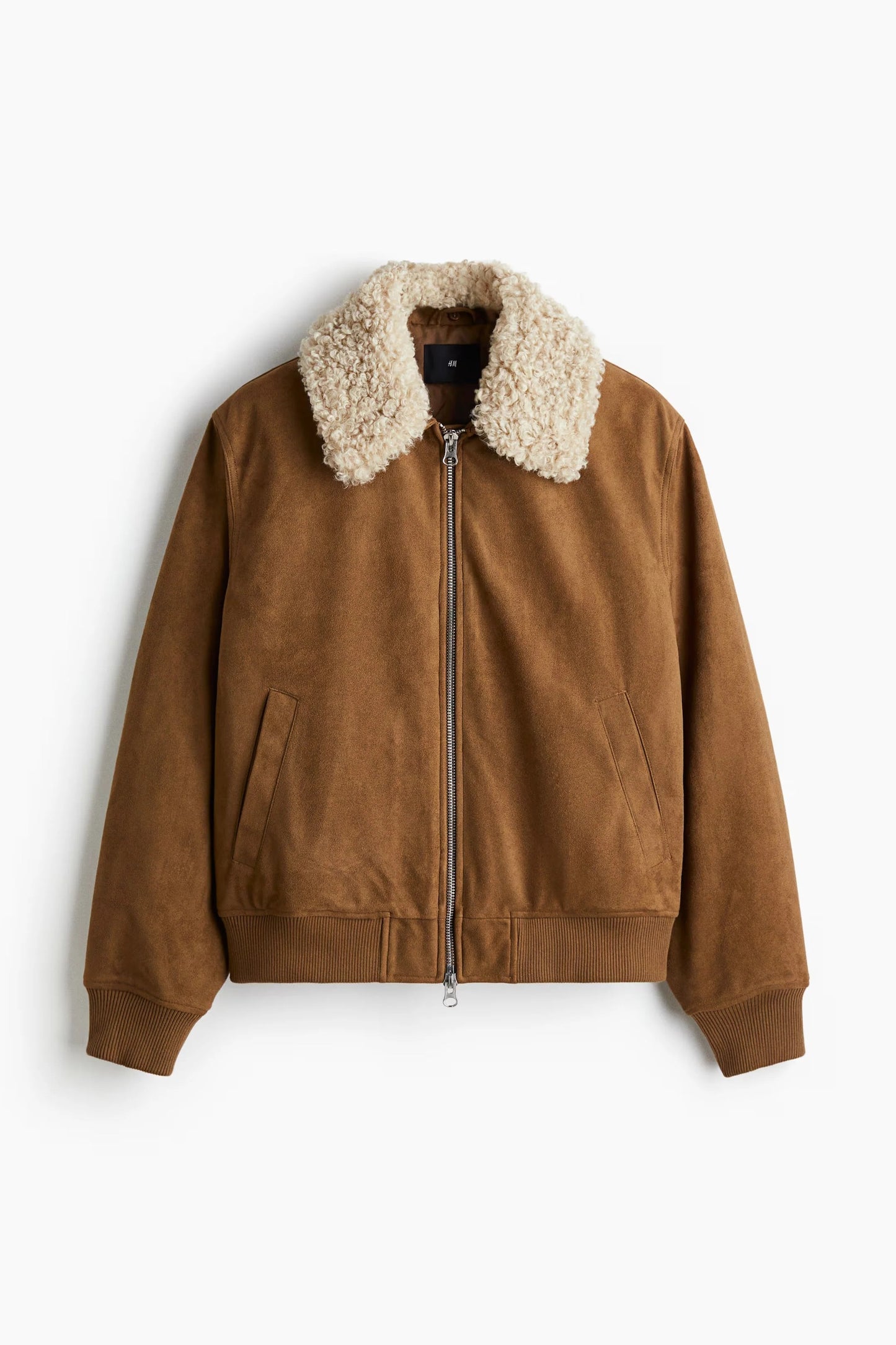 Suede-Look Jacket with Shearling Collar | Brown Aviator Bomber