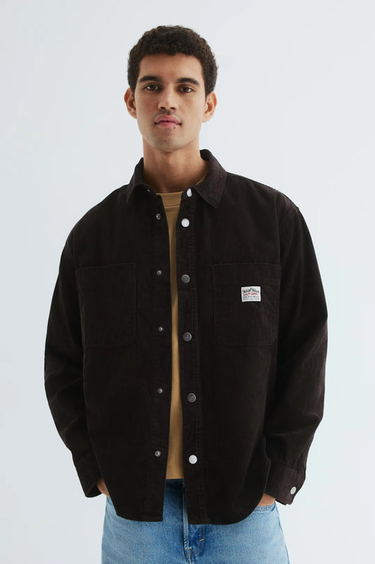 Corduroy Overshirt Jacket in Dark Brown | Snap Button Workwear Style
