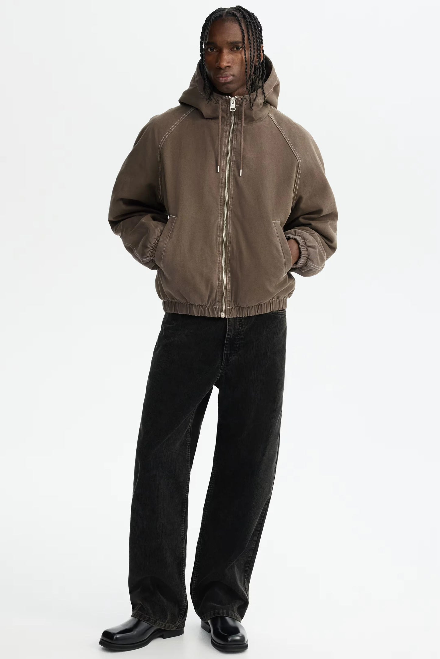 Hooded Zip Jacket in Brown | Lightweight Casual Outerwear