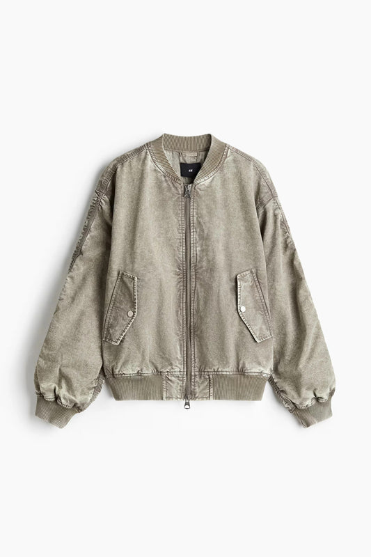Washed Bomber Jacket | Vintage Zip-Up Casual Jacket