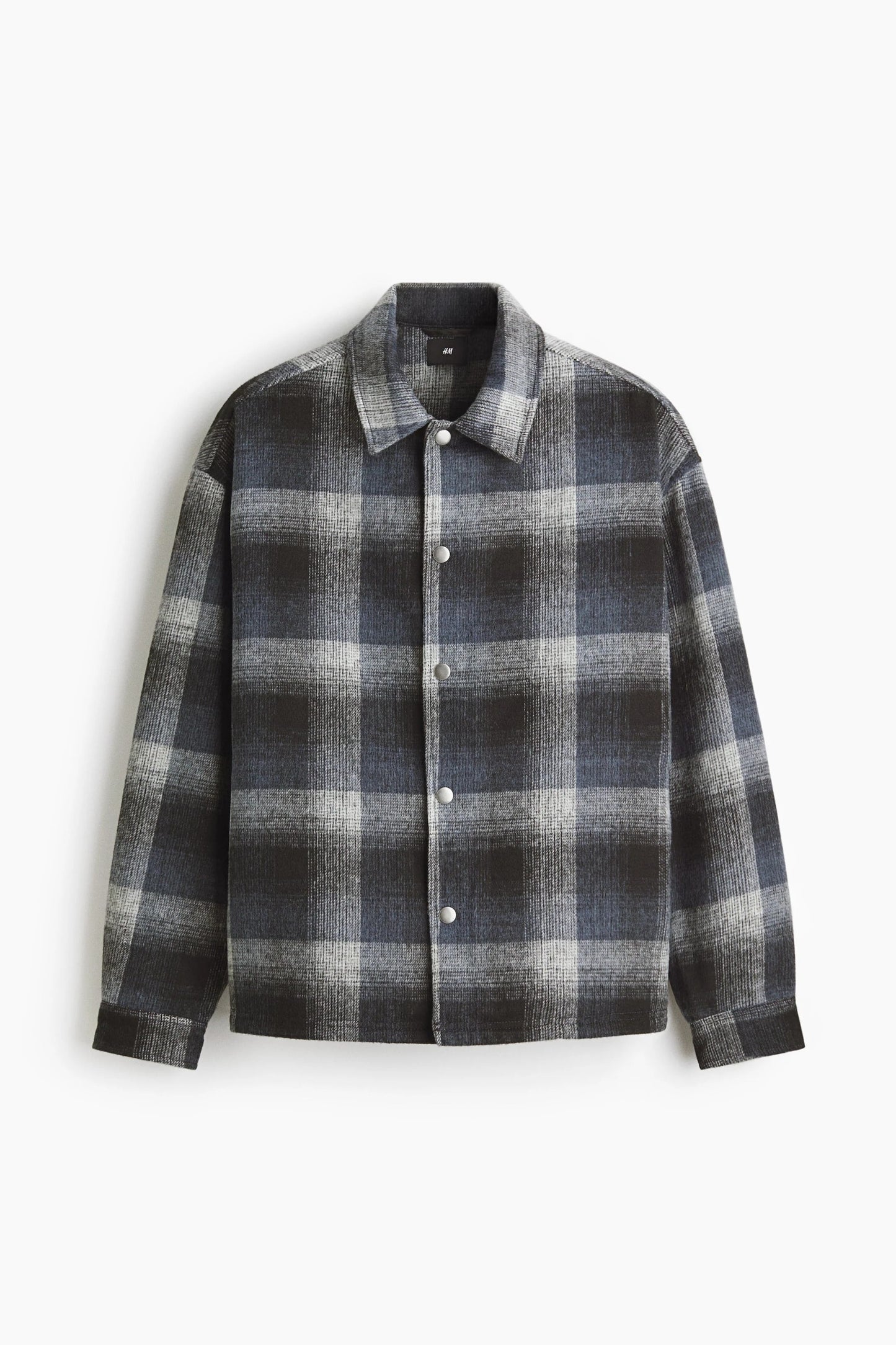 Plaid Overshirt Jacket in Blue Grey | Snap Button Casual Layer