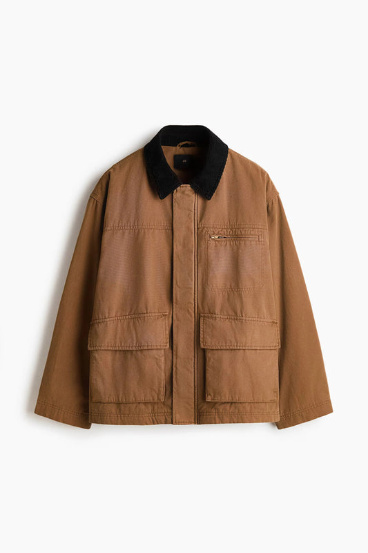 Canvas Workwear Jacket with Contrast Collar | Casual Utility Jacket
