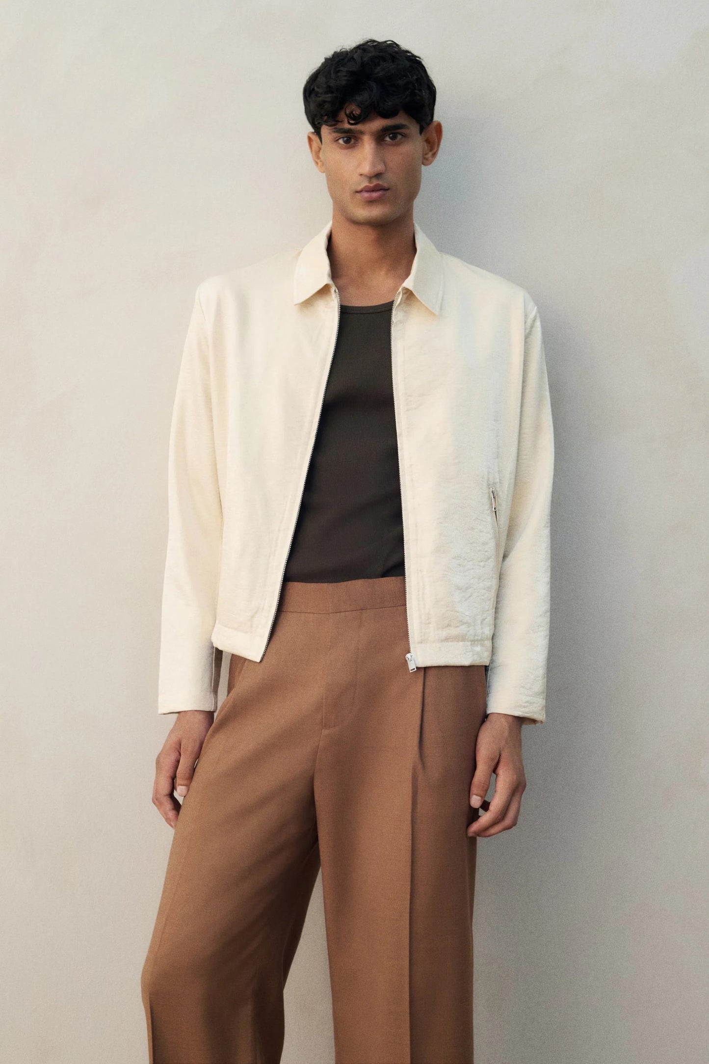 Lightweight Zip Jacket in Cream | Minimalist Casual Outerwear