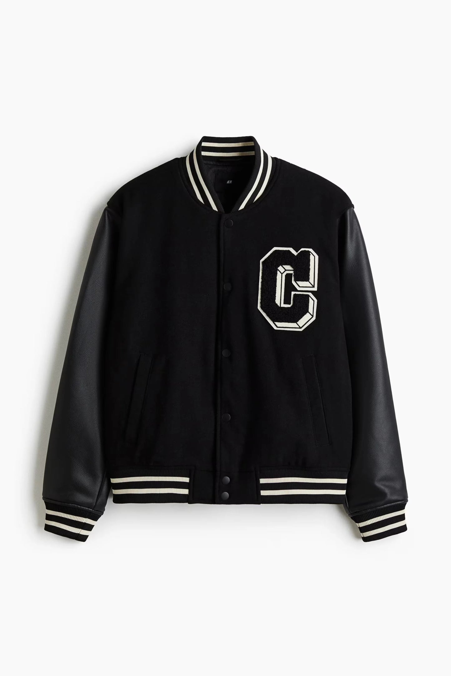 Varsity Jacket in Black | Letterman Bomber with Contrast Sleeves