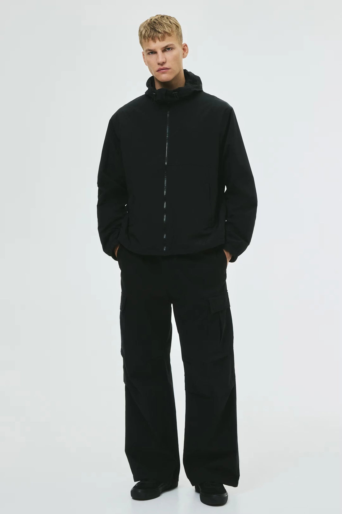 Lightweight Hooded Jacket in Black | Minimalist Windbreaker