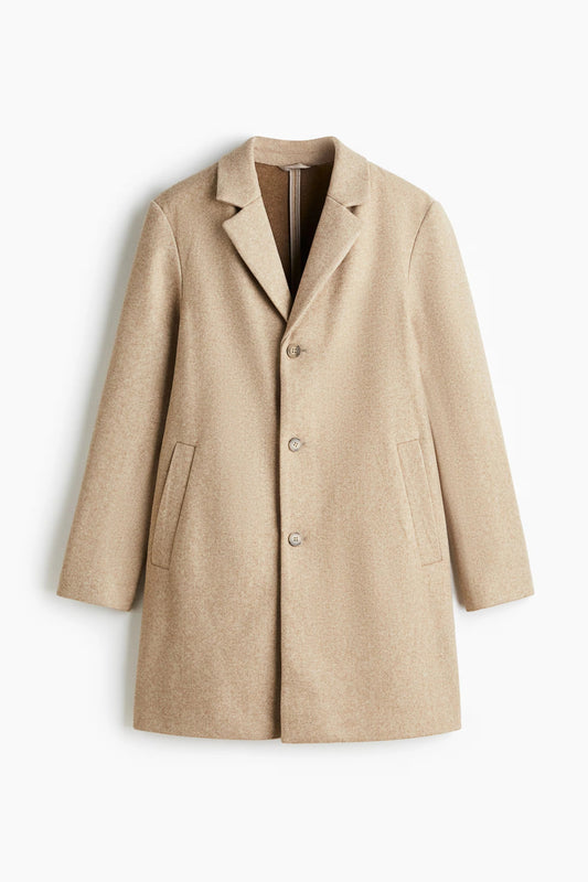 Wool-Blend Overcoat in Beige | Classic Tailored Winter Coat