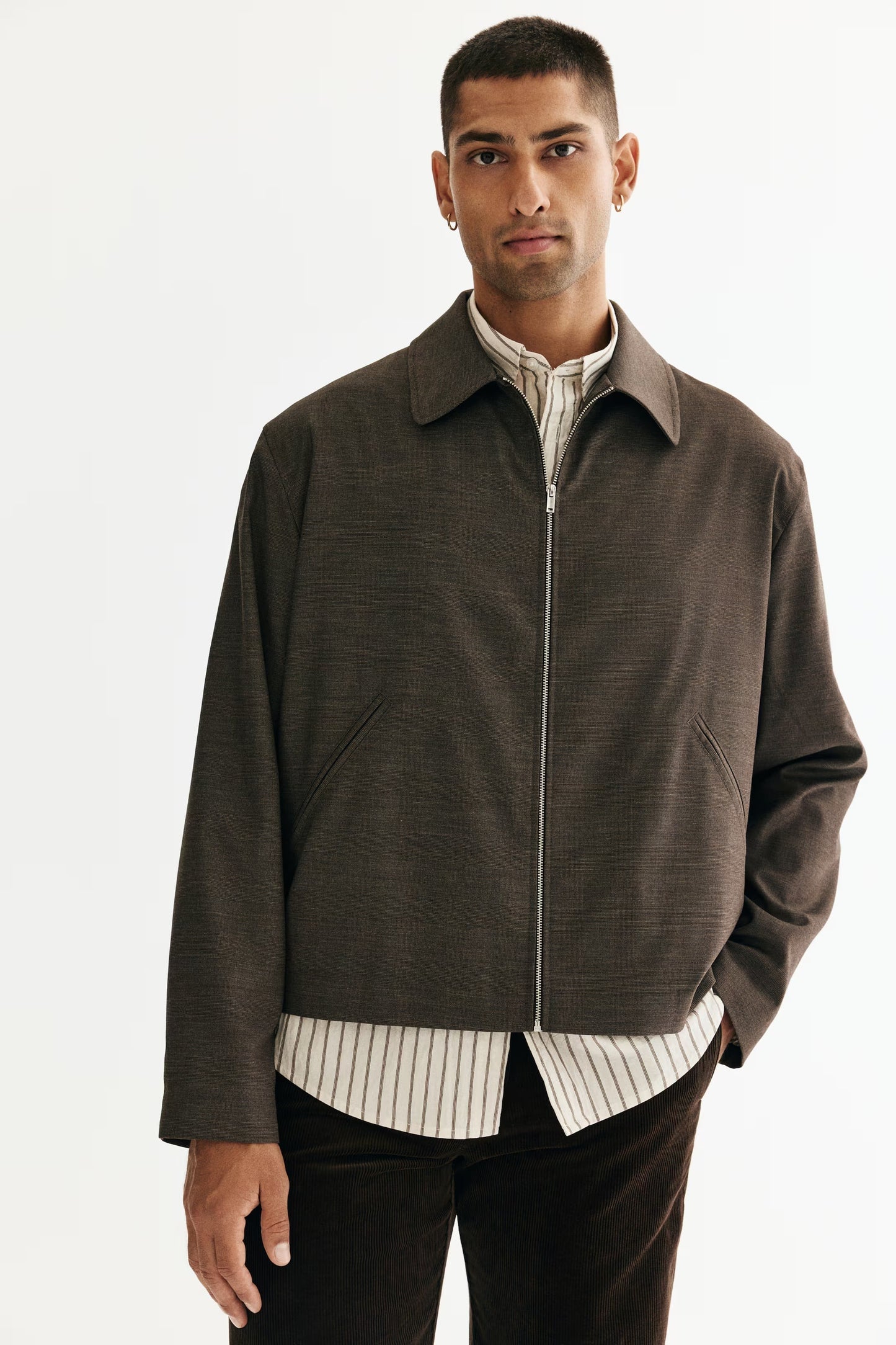 Minimalist Zip Jacket in Dark Brown | Clean Tailored Outerwear