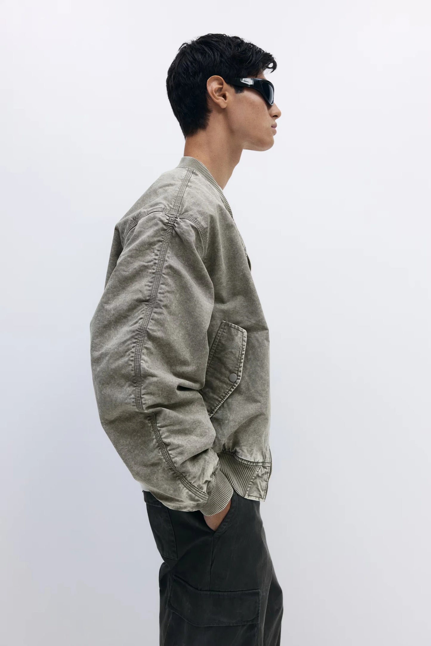 Washed Bomber Jacket | Vintage Zip-Up Casual Jacket