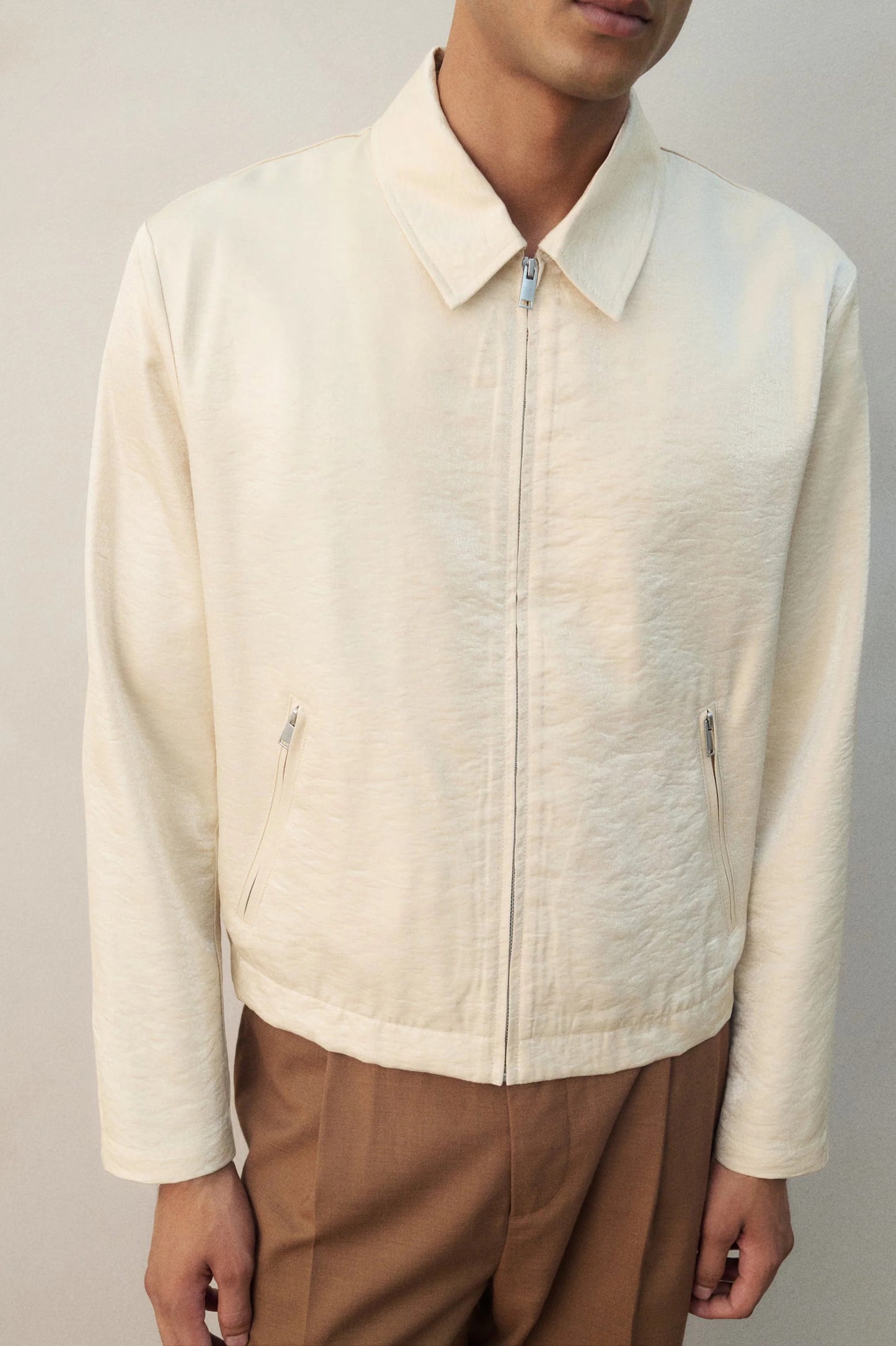 Lightweight Zip Jacket in Cream | Minimalist Casual Outerwear