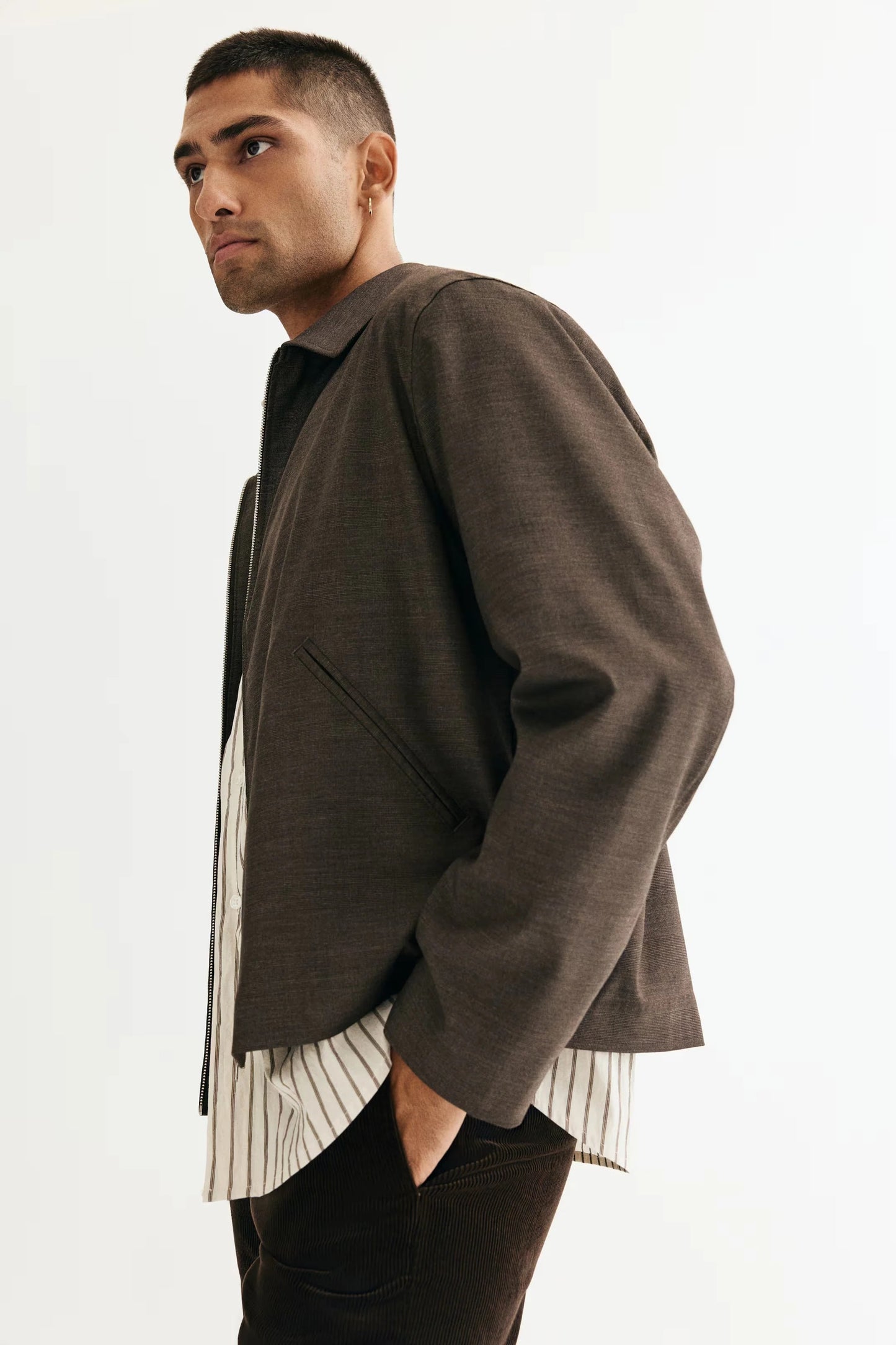 Minimalist Zip Jacket in Dark Brown | Clean Tailored Outerwear