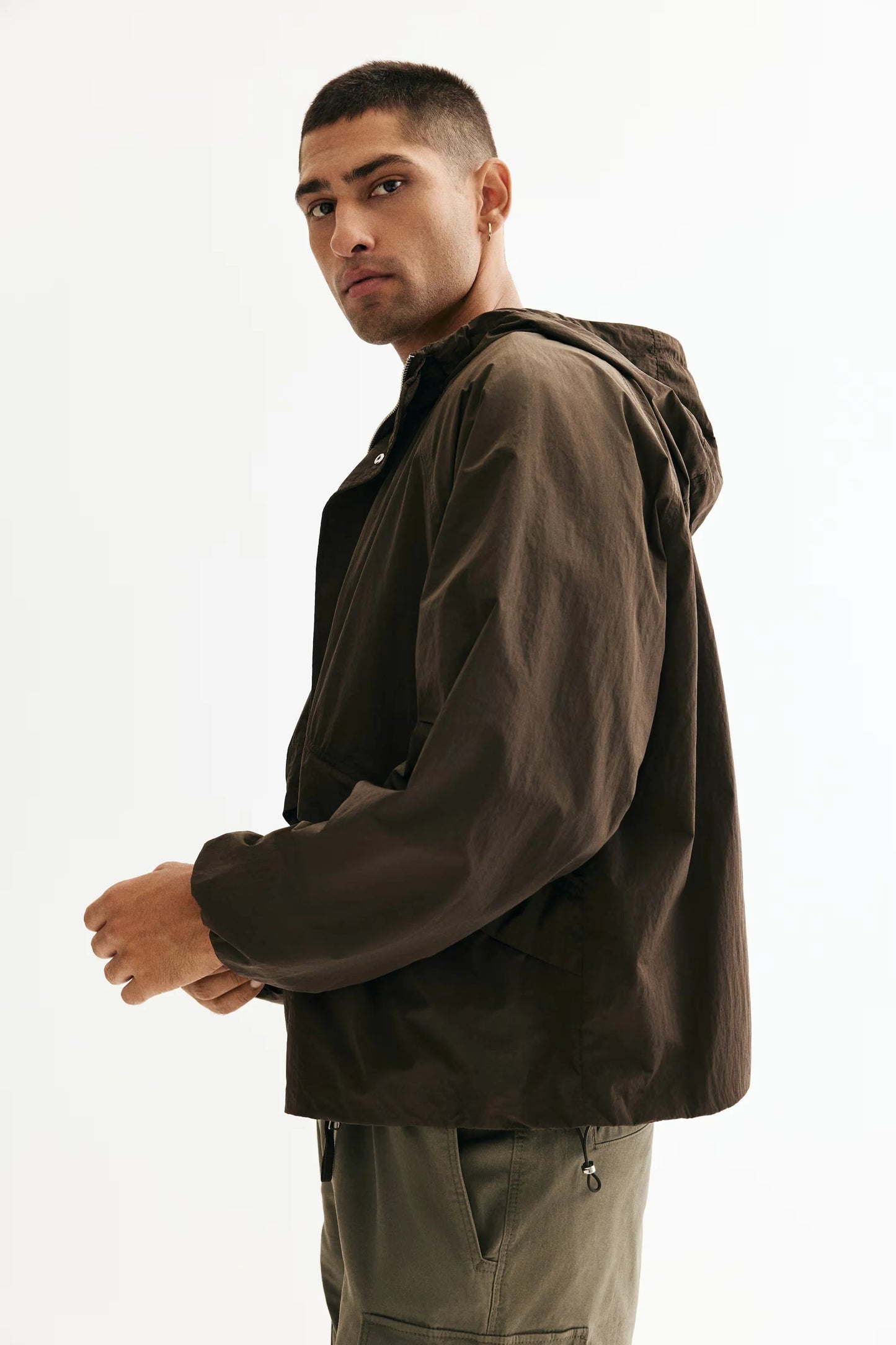Lightweight Hooded Jacket in Dark Brown | Minimalist Windbreaker
