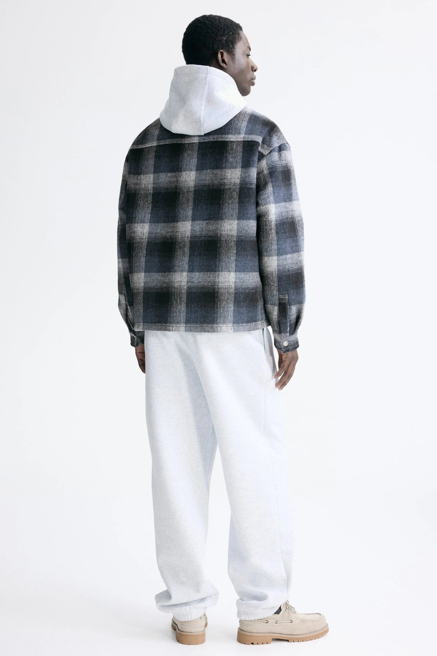 Plaid Overshirt Jacket in Blue Grey | Snap Button Casual Layer