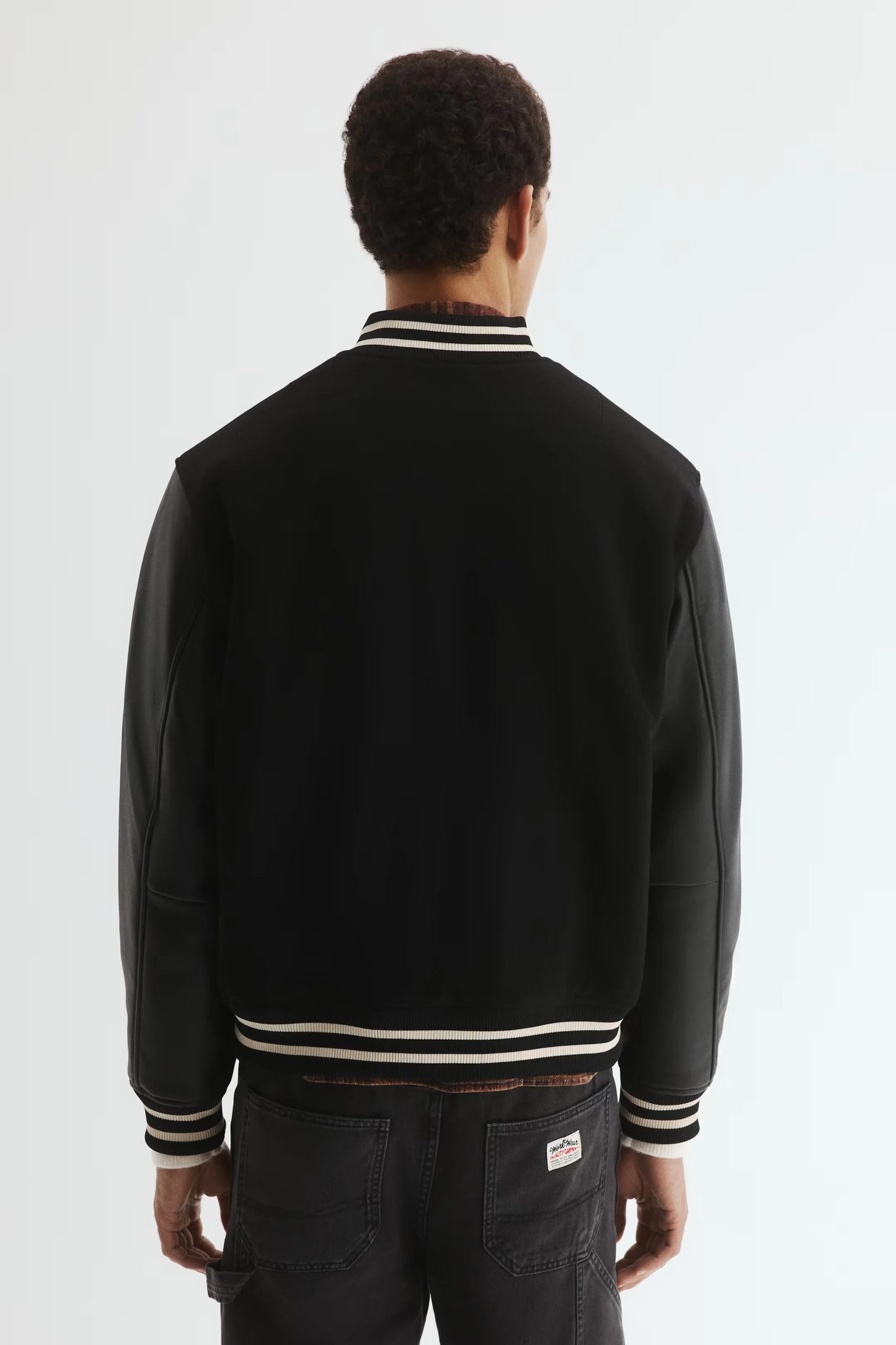Varsity Jacket in Black | Letterman Bomber with Contrast Sleeves