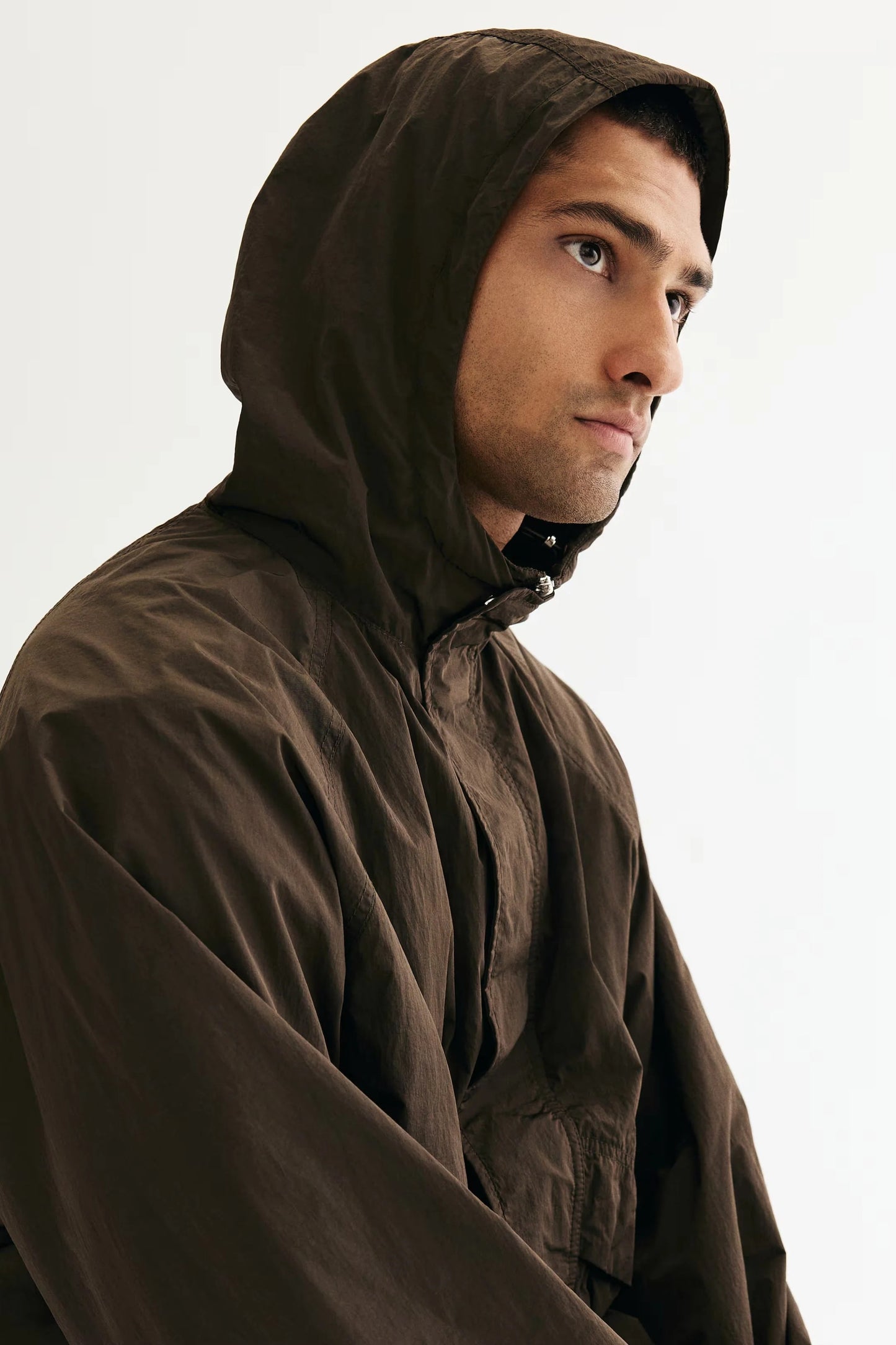 Lightweight Hooded Jacket in Dark Brown | Minimalist Windbreaker
